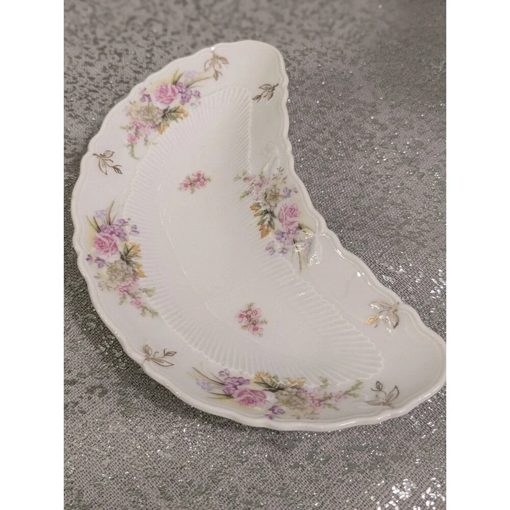 C.T. Carl Tielsch Flower Porcelain 2 Fish Bone Plates 1800-1900 Germany Antique